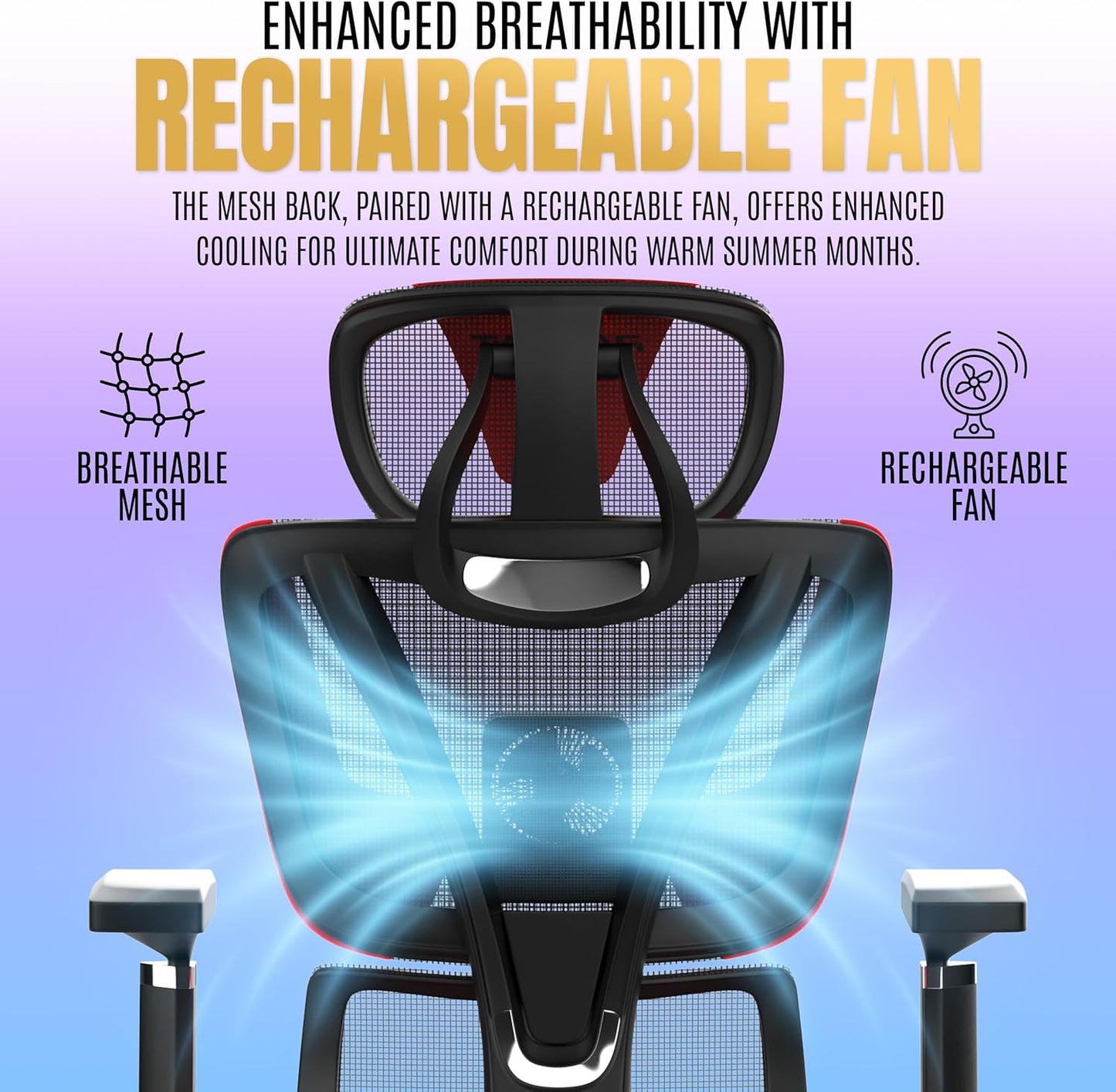 Radiant Sports Breathable Mesh Gaming Chair with Fan - Ergonomic Reclining Gaming - Breathable and Comfortable Design - Lightweight Chair for Gamer's