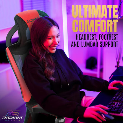 Radiant Sports Breathable Mesh Gaming Chair with Fan - Ergonomic Reclining Gaming - Breathable and Comfortable Design - Lightweight Chair for Gamer's