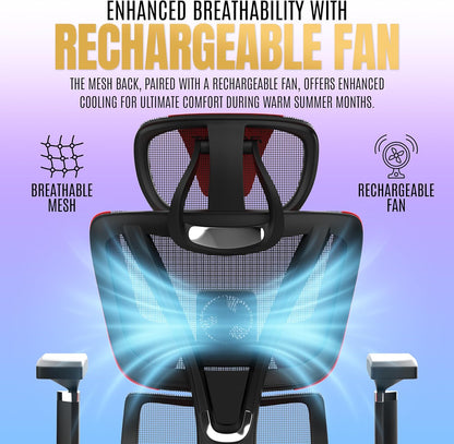 Radiant Sports Breathable Mesh Gaming Chair with Fan - Ergonomic Reclining Gaming - Breathable and Comfortable Design - Lightweight Chair for Gamer's