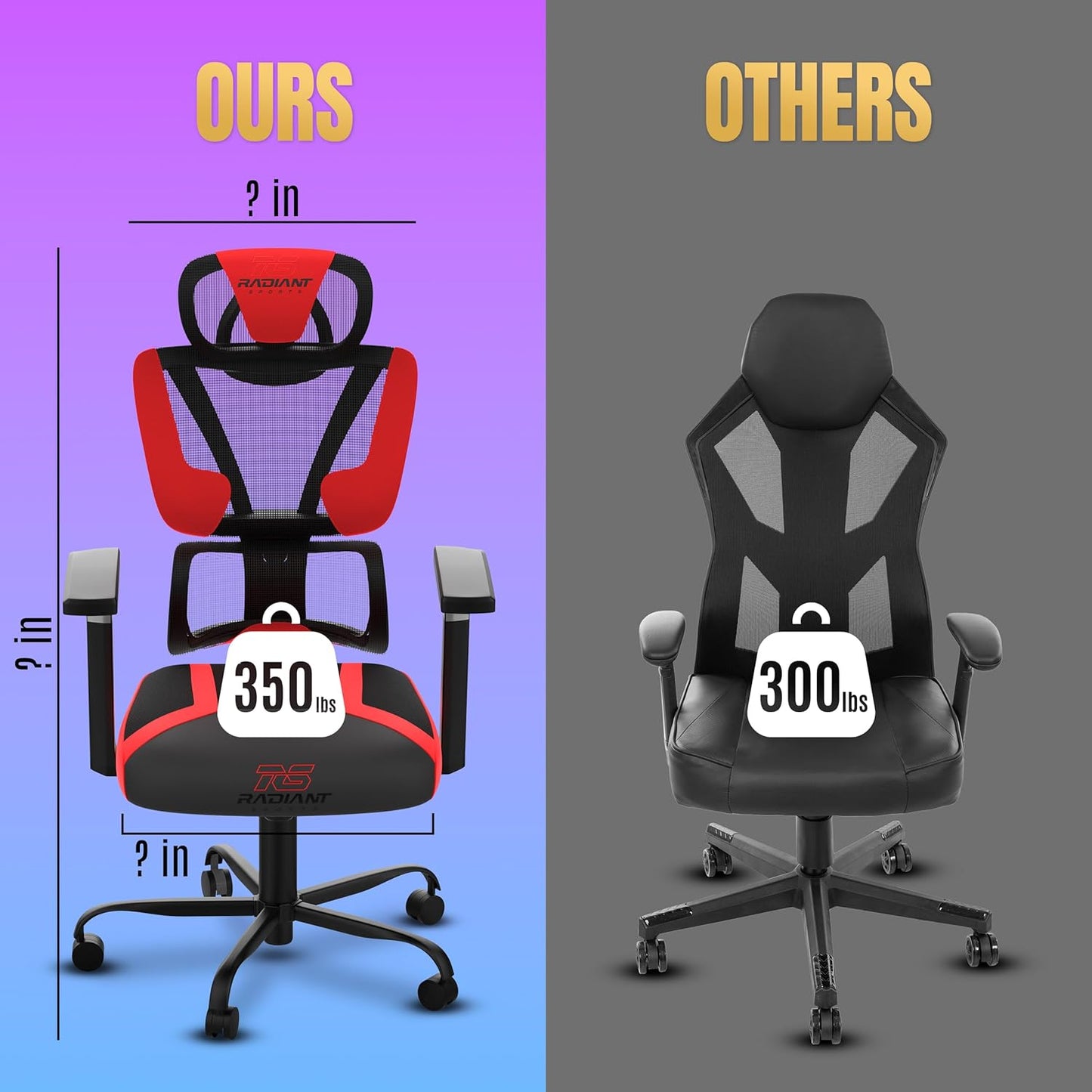Radiant Sports Breathable Mesh Gaming Chair with Fan - Ergonomic Reclining Gaming - Breathable and Comfortable Design - Lightweight Chair for Gamer's